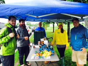 One of Bike to Work Day's six commuter aid stations with lots of food, coffee, information, and high-fives.  The high-fives were crucial due to all the rain!  Lots of thanks to Lamplighter Coffee, Starbucks, and Relay Foods for all the goodies!