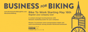 Bike Walk RVA partnered with The Frontier Project to launch Business for Biking, a program to help employers encourage their employees to ride to work for prizes!  Giant bikes donated both a man's and woman's bike to spice things up, too!