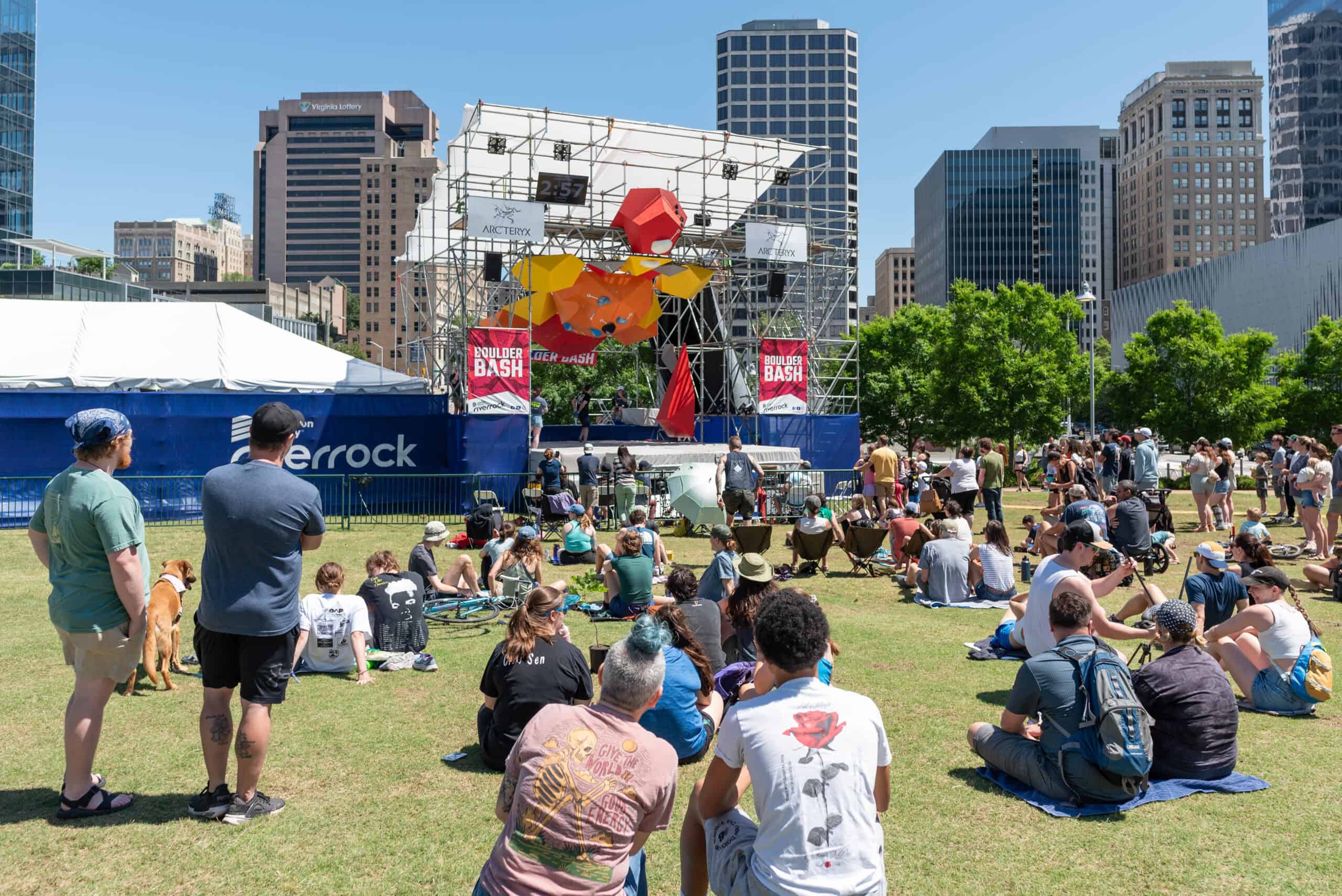 Spectators watch bouldering at Dominion Energy Riverrock